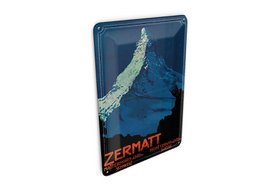 Blikpostkort rejse 10x14 cm Schweiz Zermatt Matterhorn 4505 m dekorativt skilt