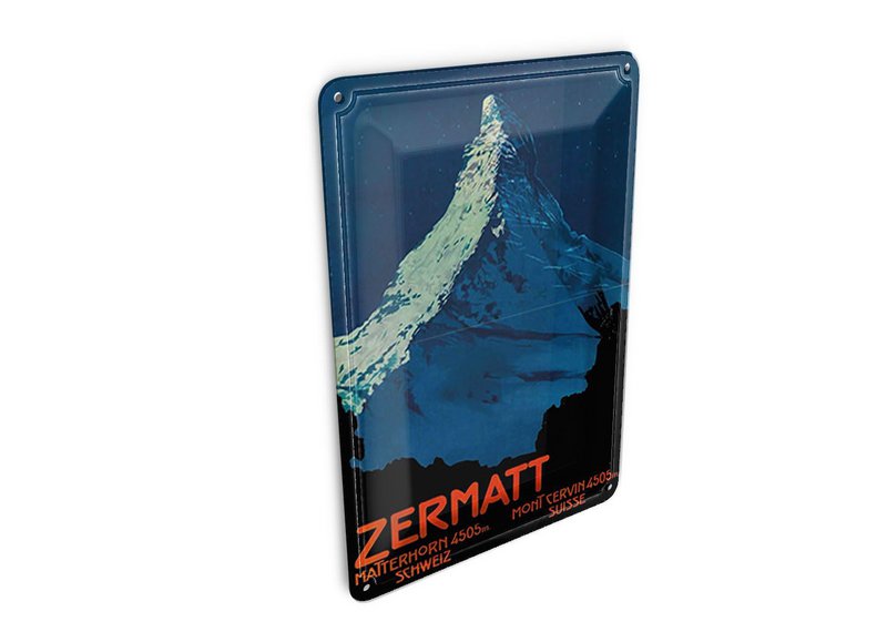 Blechpostkarte Reise 10x14 cm Schweiz Zermatt Matterhorn 4505 m Deko Schild