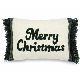 Green & Creme Merry Christmas – Funda de cojín / Kussenhoes – Navidad 35×50 cm con flecos – Urbane Hide