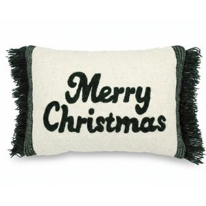 Green & Creme Merry Christmas – Cushion Cover / Kussenhoes – Christmas 35×50 cm with Fringes – Urbane Hide