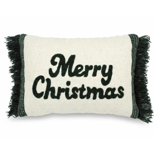 Green & Creme Merry Christmas – Funda de cojín / Kussenhoes – Navidad 35×50 cm con flecos – Urbane Hide