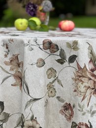 Mantel floral redondo, mantel botánico de mezcla de algodón | Jardín de la armonía
