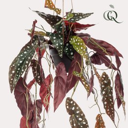  Artificial plant with large, spotted leaves in shades of green, burgundy, and brown. The plant has a trailing, cascading appearance with delicate stems and leaves.