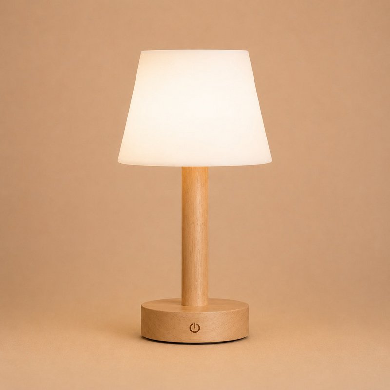 Zoë Light Brown Wooden Rechargeable Table Lamp