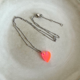 Ketting Lume Charms | Herz neonrosa Silber