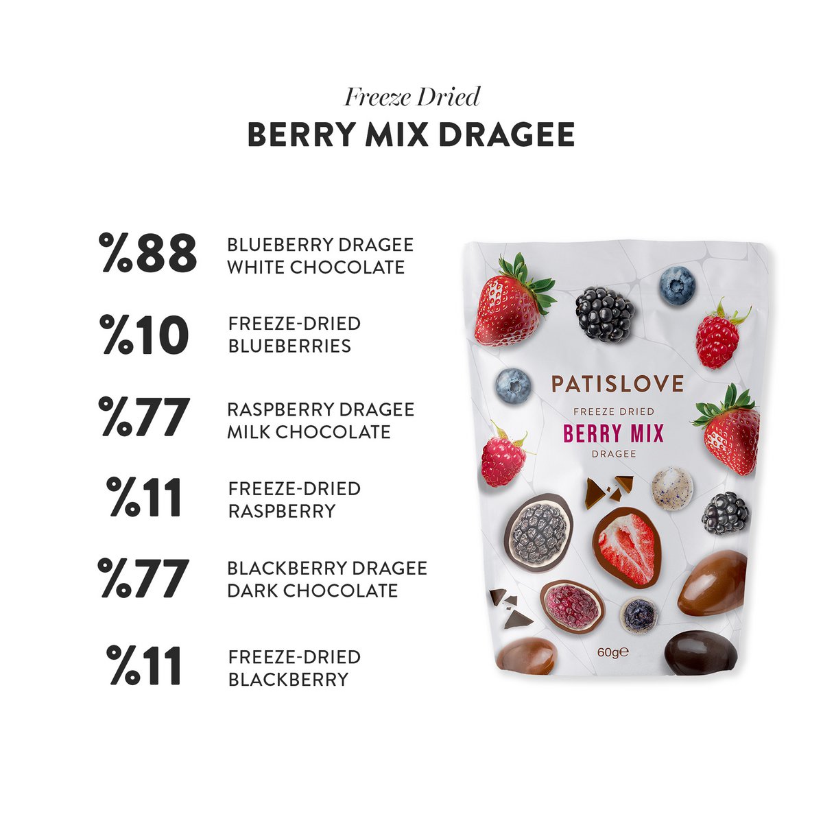 Berry Mix Schokoladenbeschichtete gefriergetrocknete Dragee