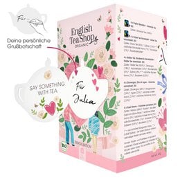A collection of 20 organic tea bags in 5 different varieties, presented in a colorful and whimsical gift box design.