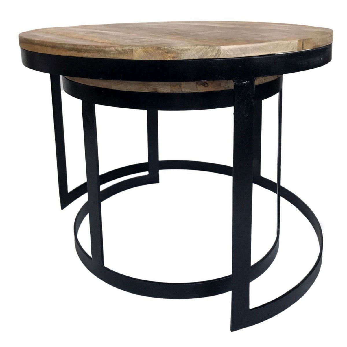 Mesa de centro, juego de 2, mesa auxiliar, mesa de salón, estructura redonda de metal Austin, plata antigua o negro