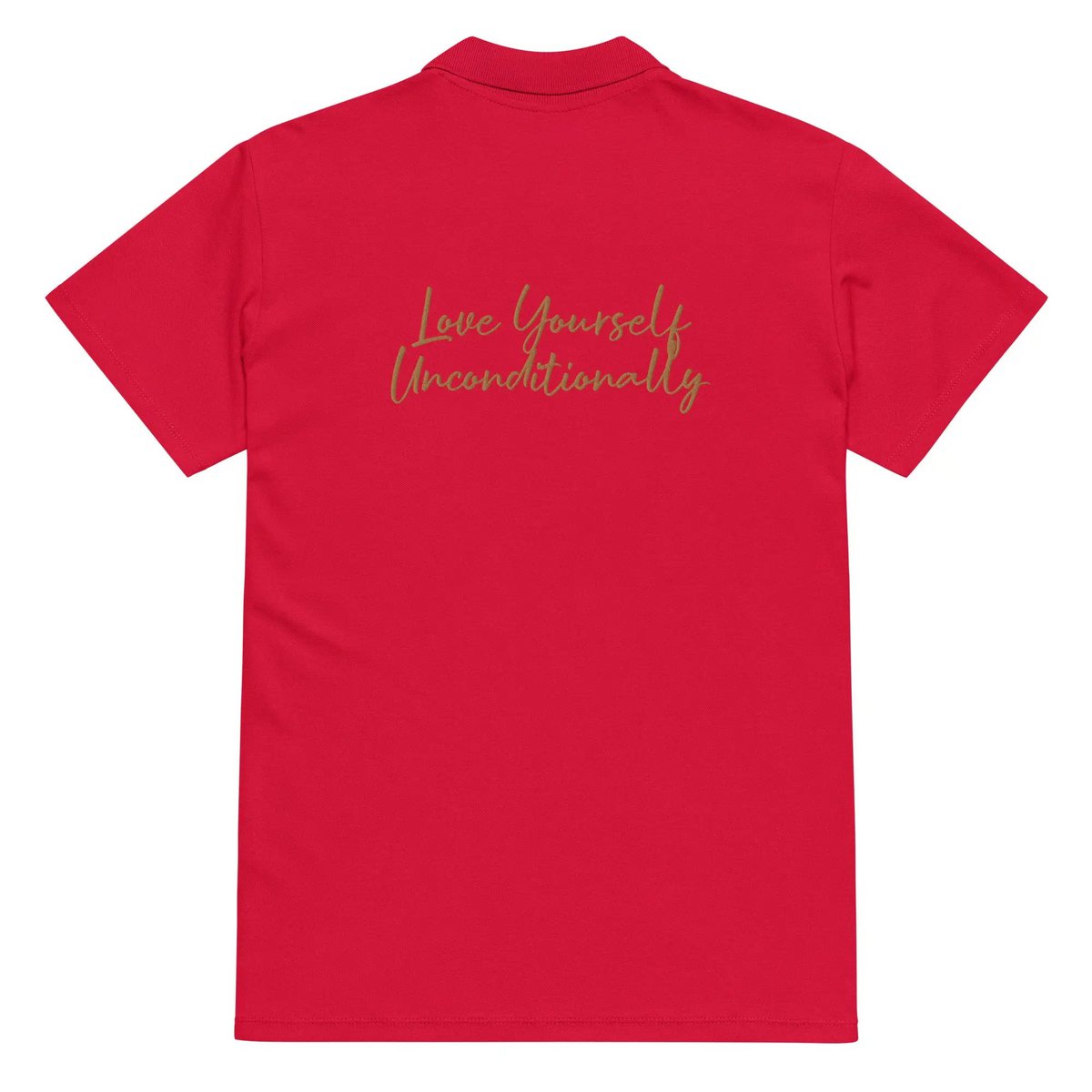 Self Love Premium piqué poloshirt met oudgouden borduursel