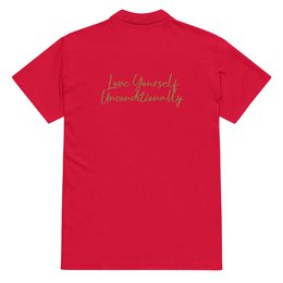 Self Love Premium piqué poloshirt met oudgouden borduursel
