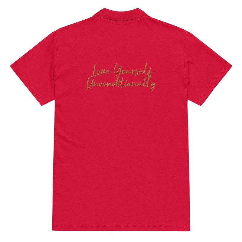 Self Love Premium piqué poloshirt met oudgouden borduursel