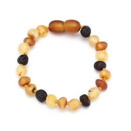 Baby/Kind – Bernsteinarmband – runde Rohperlen – 14 cm – Gemischte Farben