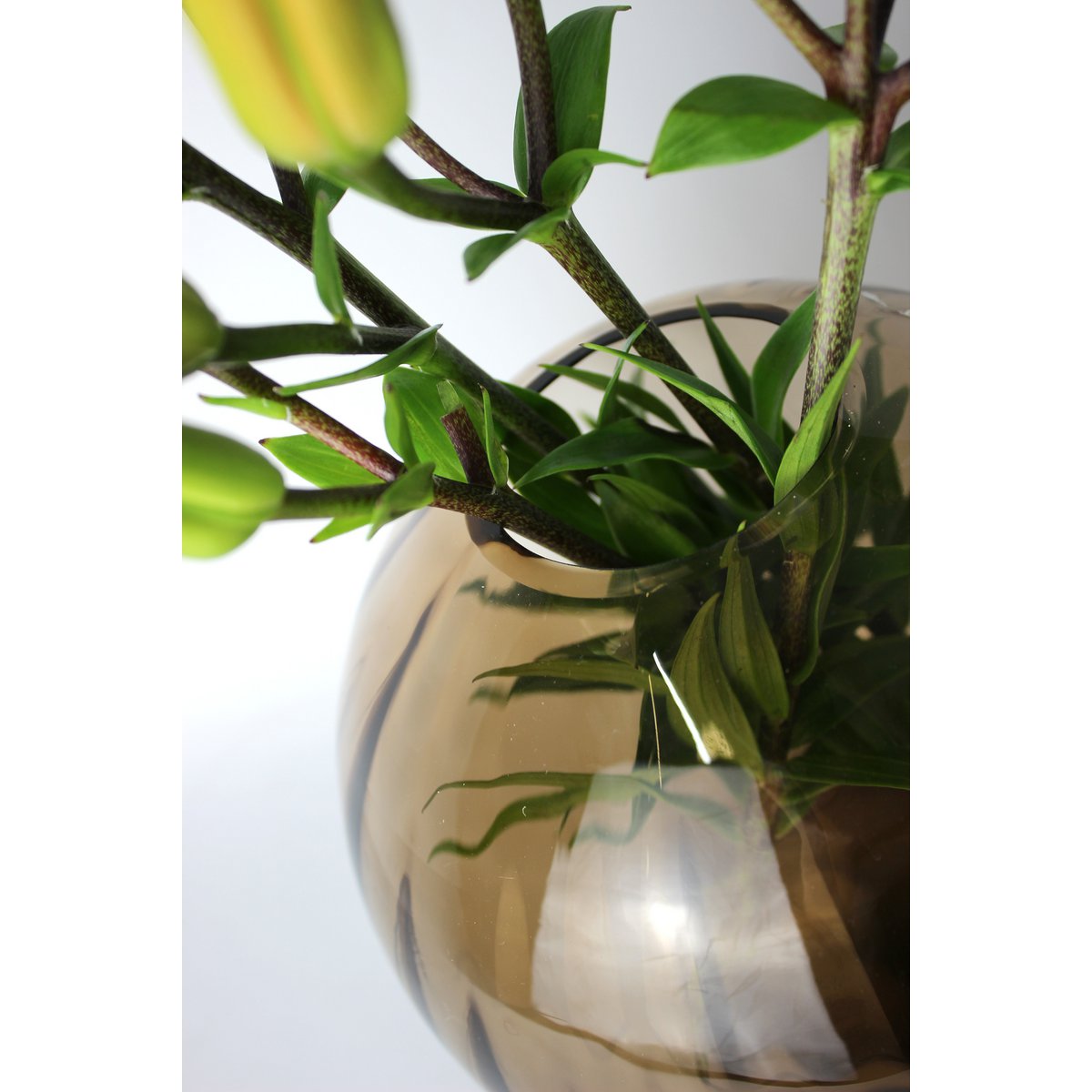 Glass vase round grooves brown vase glass handmade ball vase