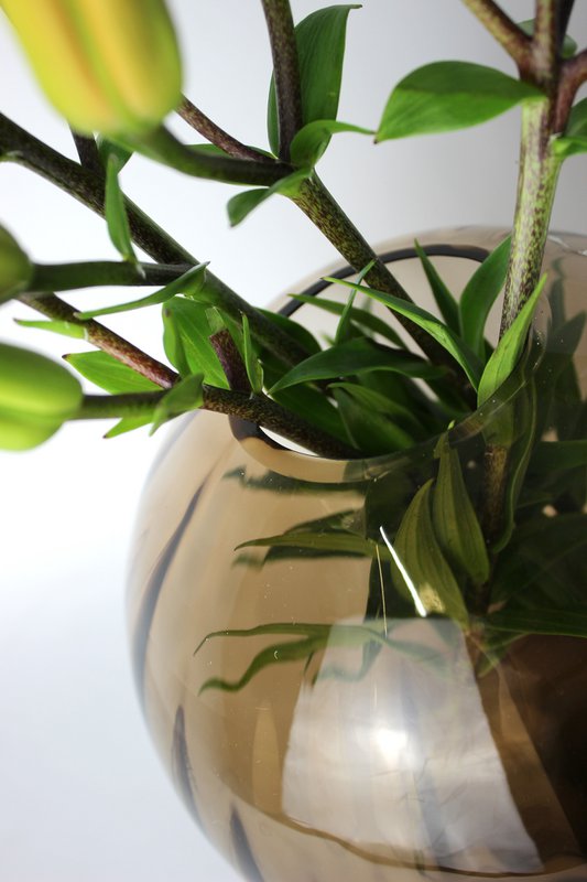 Glass vase round grooves brown vase glass handmade ball vase
