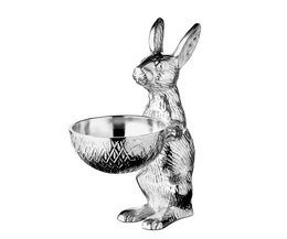 EDZARD rabbit with bowl Bert, rabbit figure with bowl, height 22 / 31 cm, aluminum nickel-plated silver