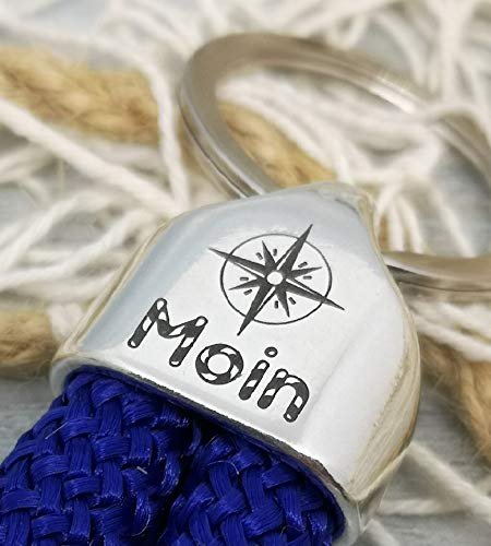 MOIN - Schlüsselanhänger Schlaufe - handgetüdelt in Hamburg - maritimes Geschenk, für einen Umzug nach Norddeutschland oder an die Küste - dunkelblau