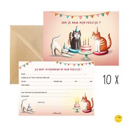 10 Invitation cards cats + env.