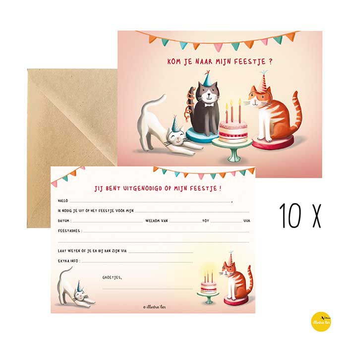 10 Invitation cards cats + env.