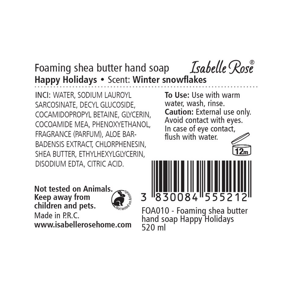 Sapone schiumoso al burro di karité Buone Feste 520 ml Isabelle Rose