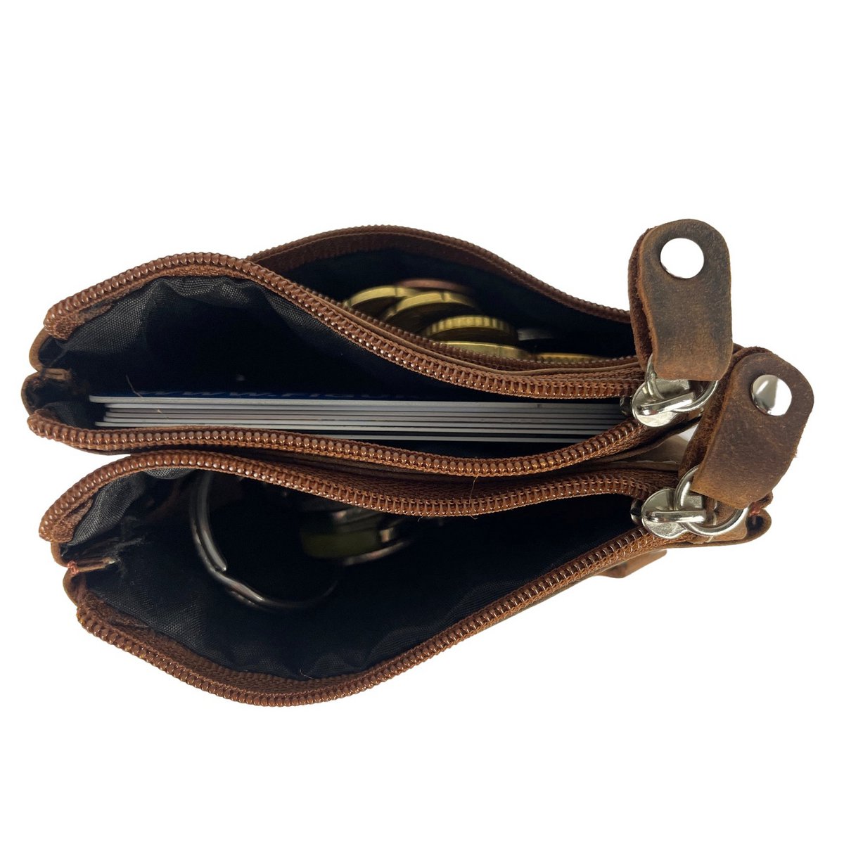 Vintage cognac -colored leather key pouch