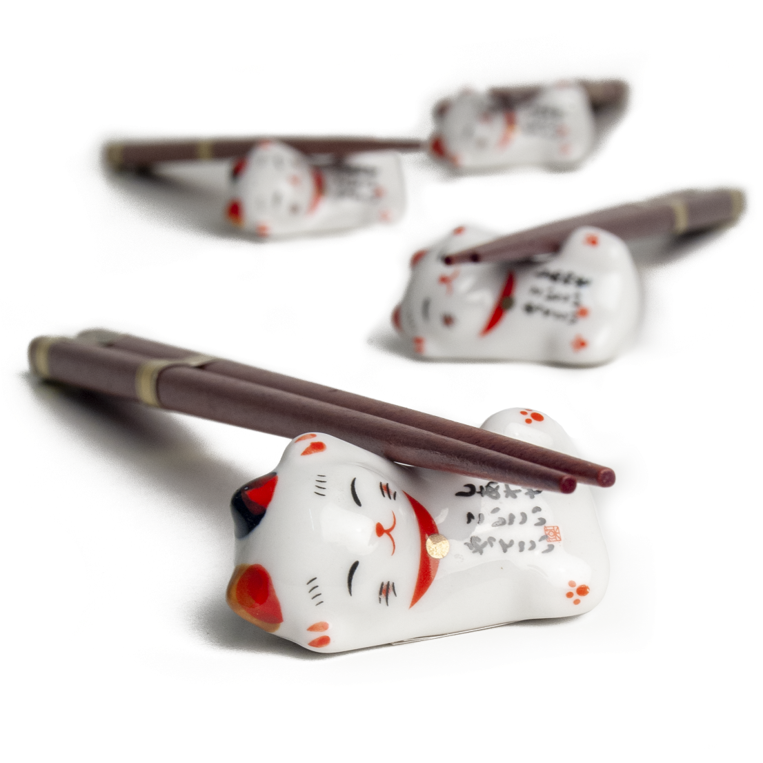 Edo Chopstick Set, 4 pair + stones, Lucky Cat, giftbox