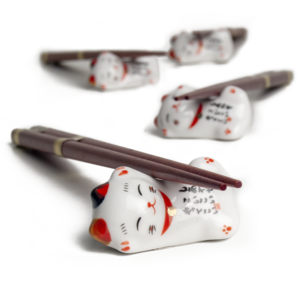 Edo Chopstick Set, 4 pair + stones, Lucky Cat, giftbox