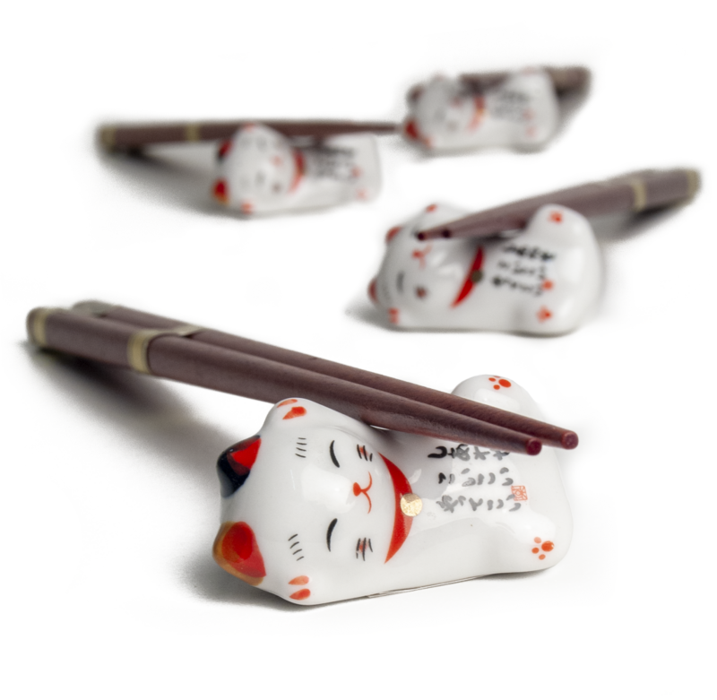Edo Chopstick Set, 4 pair + stones, Lucky Cat, giftbox