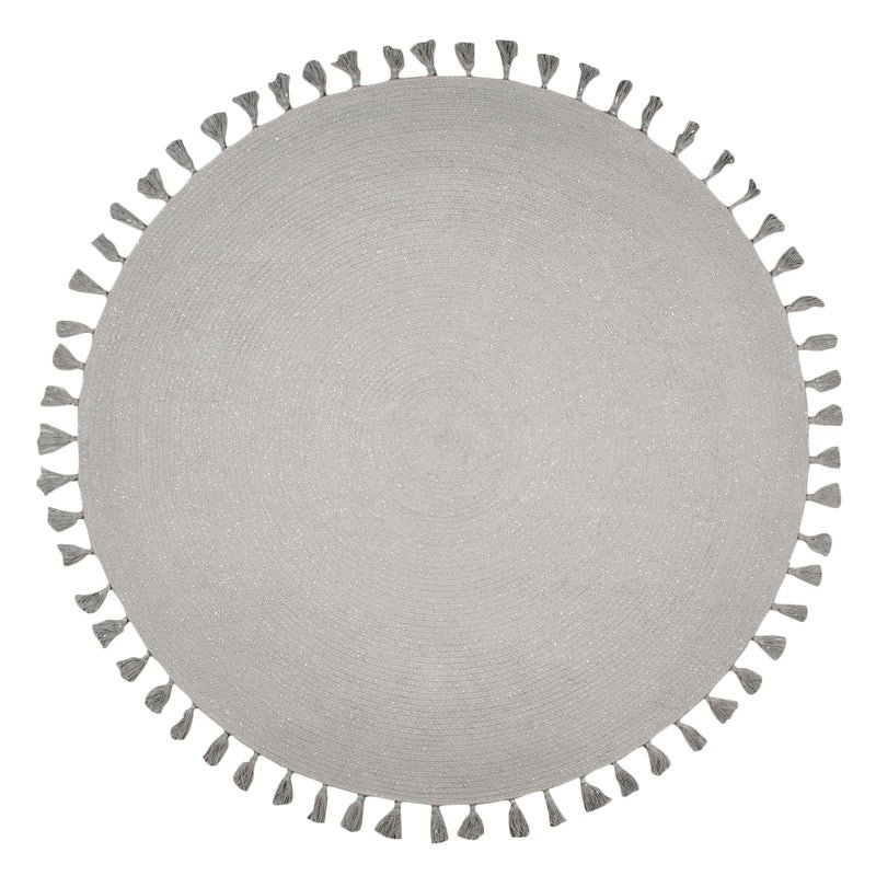 JOSEPHINE tapis gris argenté avec pompons