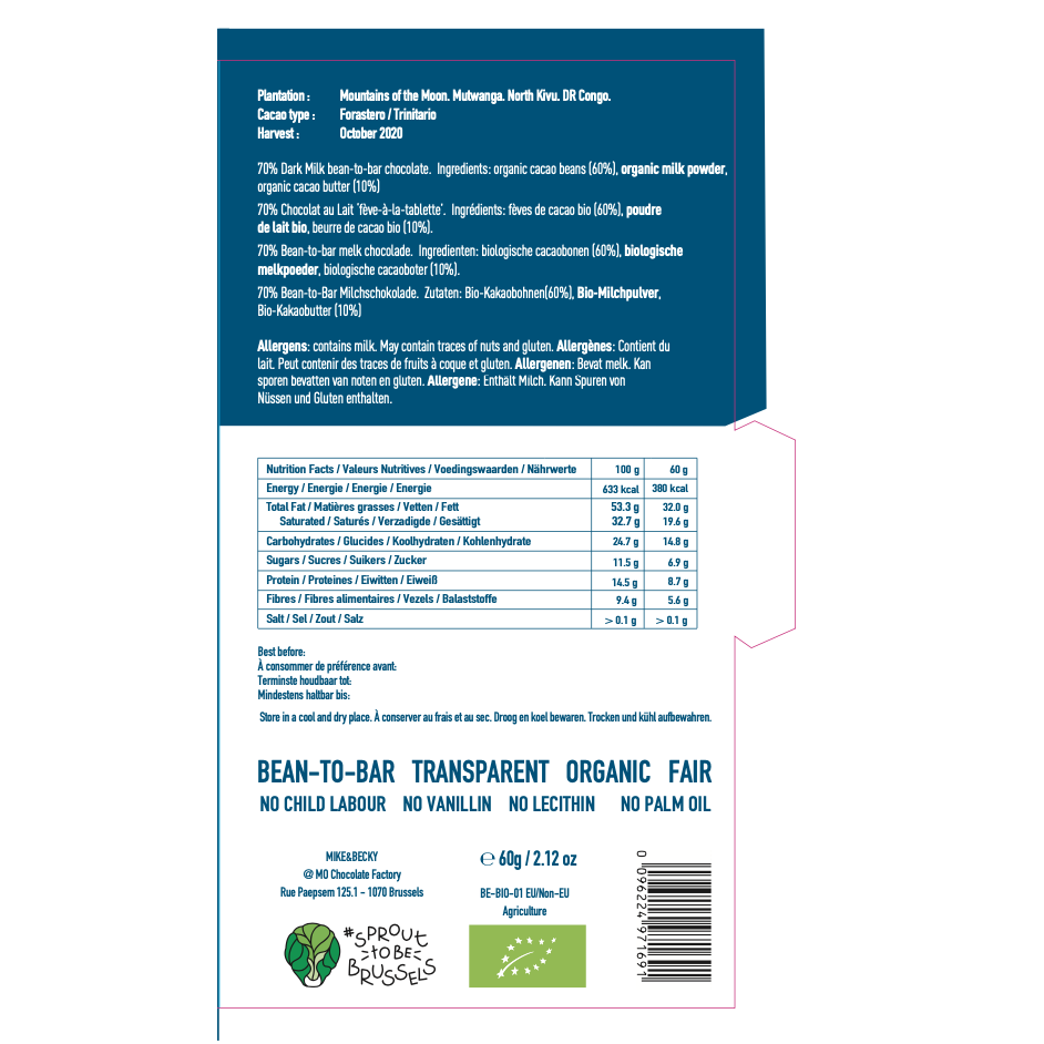 ZERO Suiker 70% (Donkere Melk) - Congo - BIO