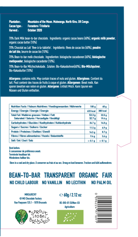 NUL Sukker 70% (Mørk Mælk) - Congo - BIO