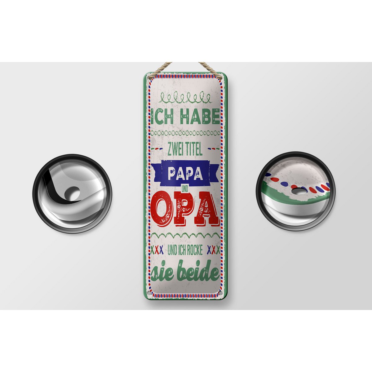 Blechschild Spruch 27x10 cm 2 Titel Papa und Opa und ich rocke sie beide Schild