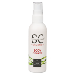 A 100ml body cleanser with a white bottle and a spray nozzle. The product is part of the SC Cosmetics line and is designed to cleanse the body.
