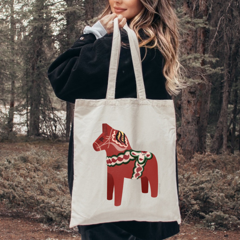 Cloth bag Dala horse - Sweden jute bag