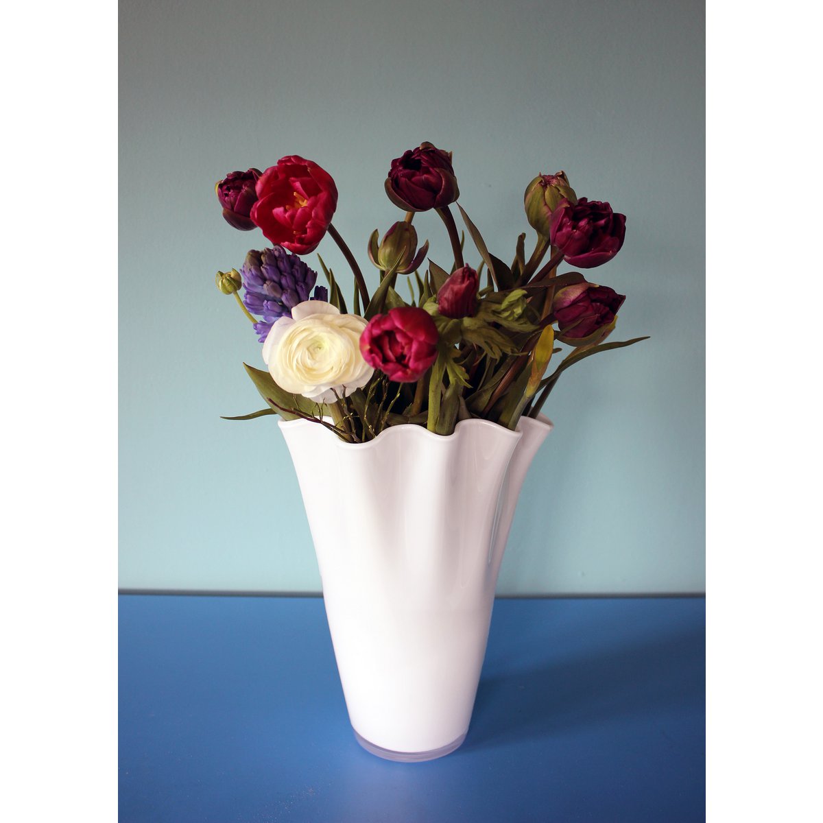 Vaso in vetro ondulato vaso da tavolo in vetro bianco 21 x 21 x 30 cm