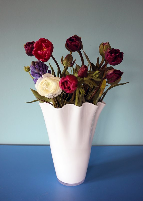 Vase glas bølget hvid glas vase bord vase 21 x 21 x 30 cm