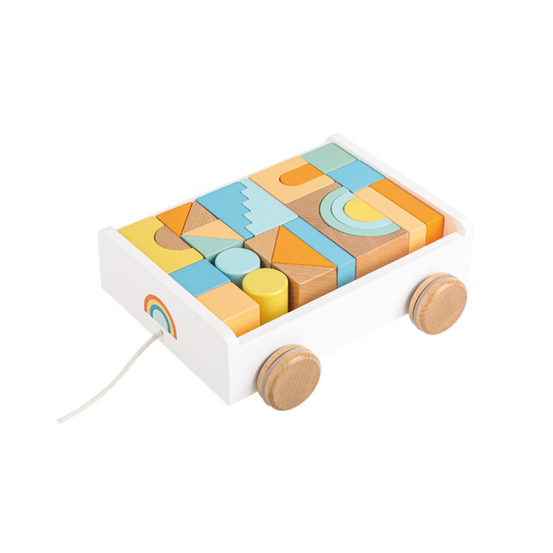 Lelin® Wooden Pull and Block Cart - 26 Blocks