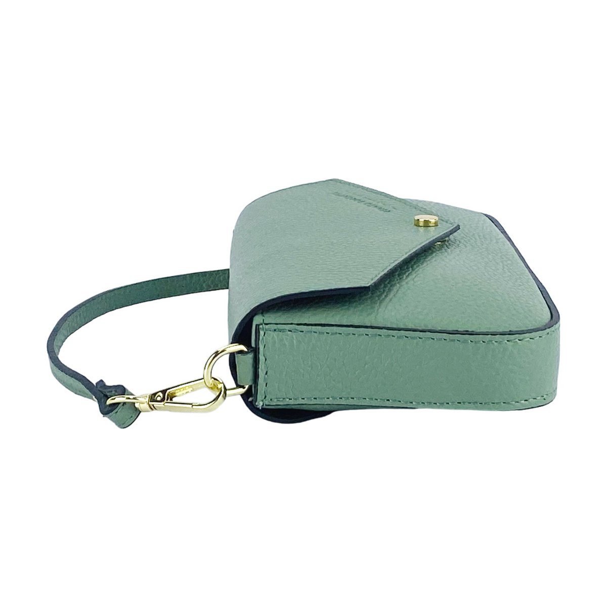 RB1023BF | Kleine Umhängetasche mit abnehmbarem Kettenschultergurt aus echtem Leder, hergestellt in Italien. Verschlussklappe. Metallaccessoires in glänzendem Gold – Farbe Mint – Maße: 22 x 12 x 3 cm