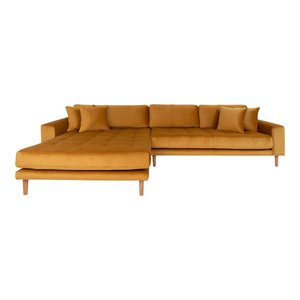 Lido Lounge Sofa - Mustard Yellow, Velvet, Natural Wood Legs, 170-92x290x76cm