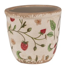 Blumenpfropf Ø 11x10 cm Beige rote Keramik Erdbeerblumenpot im Inneren