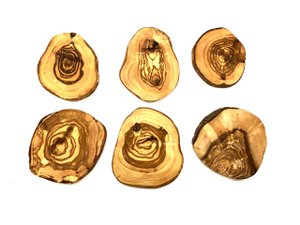 Set of 6 coasters RUSTIC ROUND approx. Ã˜ 10 to 12 cm made of olive wood