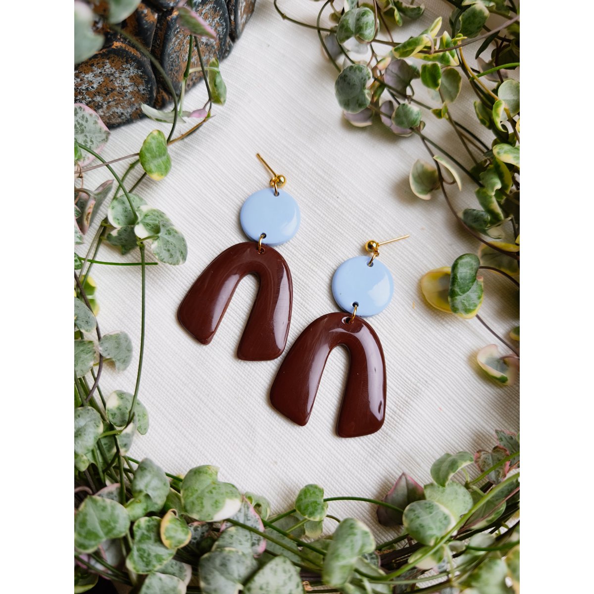Boucles d'oreilles déclaration bleu marron