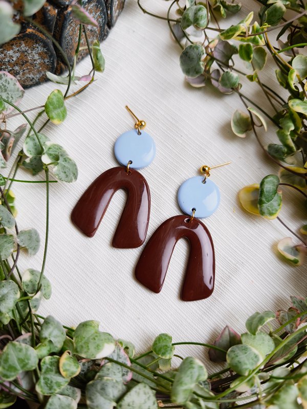 Boucles d'oreilles déclaration bleu marron