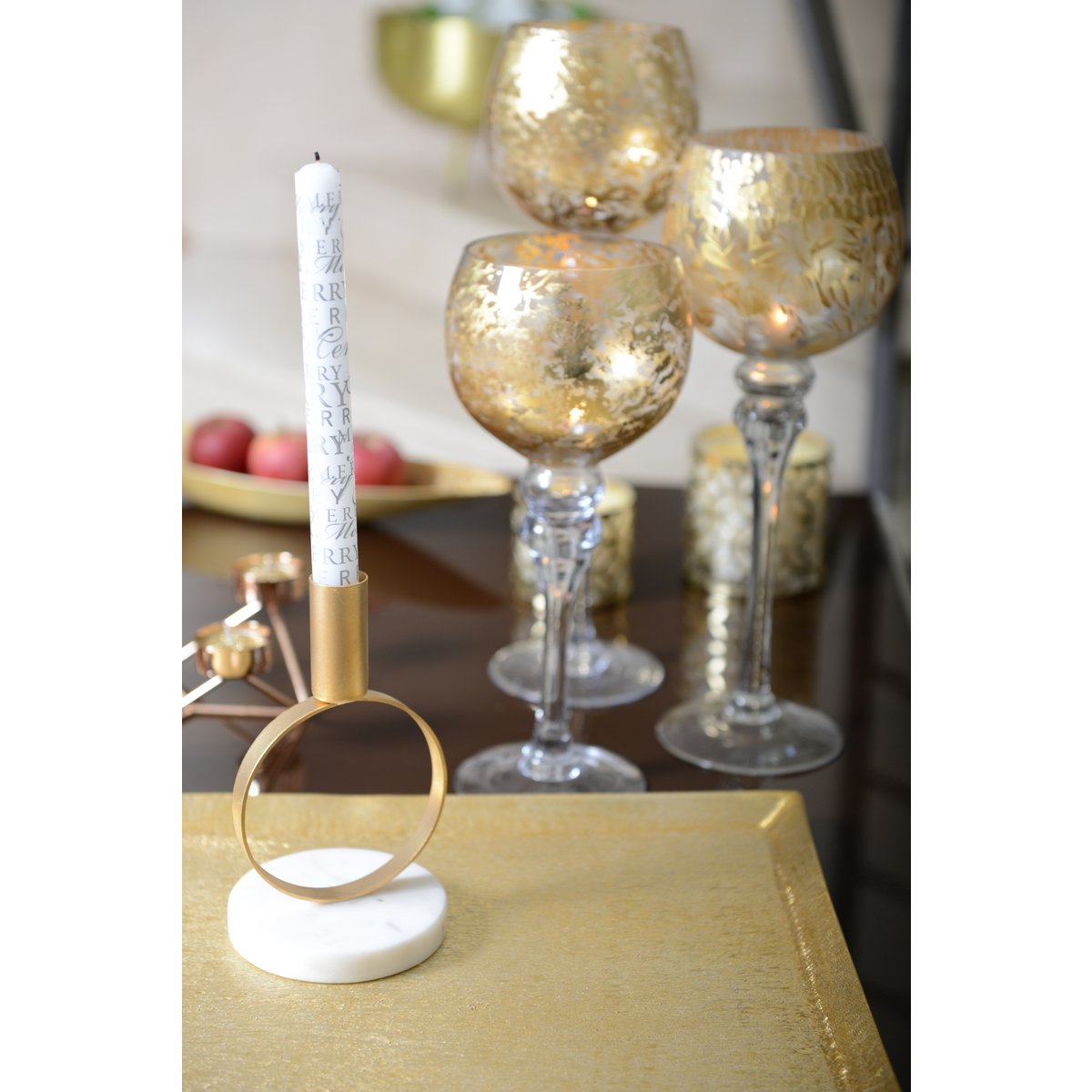 Round matt golden candle holder h.17 cm
