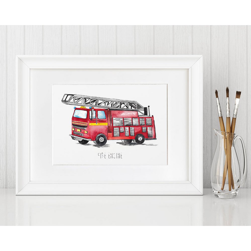 Aquarell Feuerwehrauto Wandbild