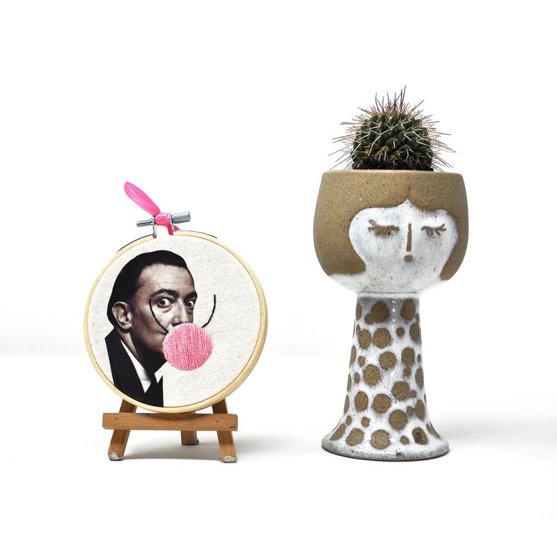 Handmade Embroidery Hoop Wall Art - Bubblegum Celebrities - Textile Wall Art Decoration (10cm)