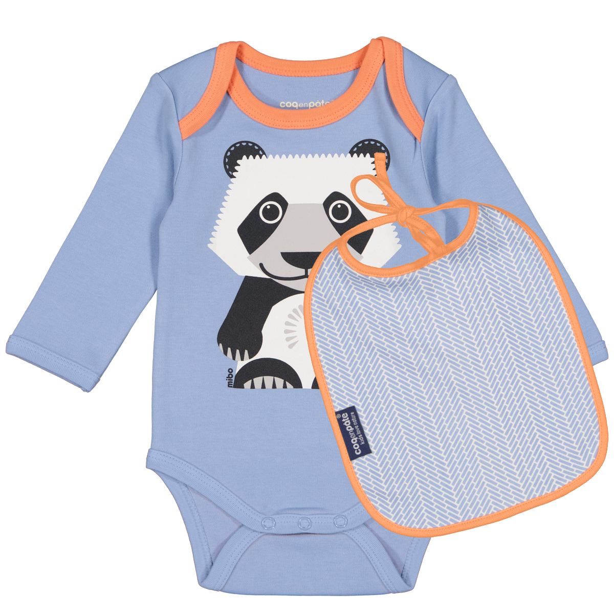 Long Sleeve Bodysuit & Bib Set | Organic cotton |Panda | Birth gift