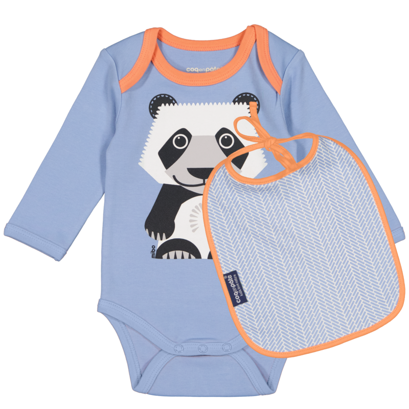 Long Sleeve Bodysuit & Bib Set | Organic cotton |Panda | Birth gift