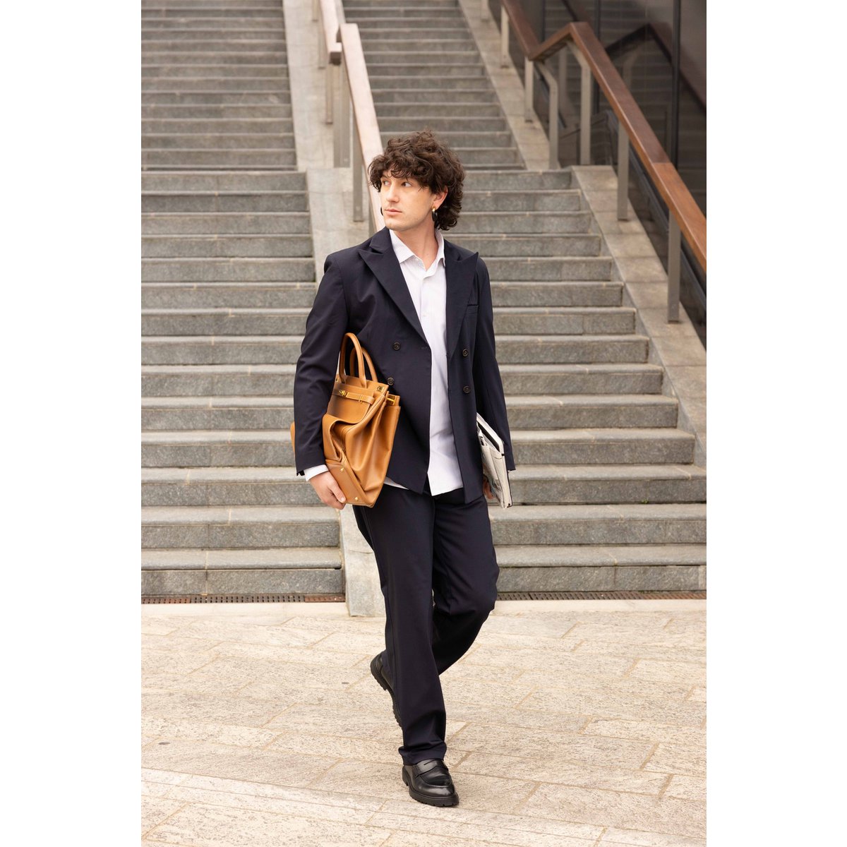 Pantaloni a gamba dritta in lana blu navy Made in Italy