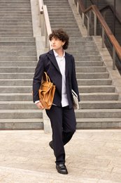 Straight-leg wool trousers in navy blue Made in Italy