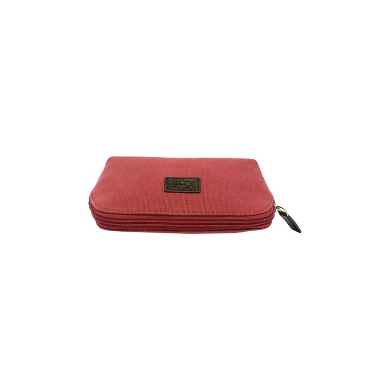 K0026XB | Pochette for Woman in Canvas/Genuine Full Grain Volanata Leather - Color Bordeaux/Dark Brown. Zip closure. Dimensions: 17 x 13 x 6.5 cm - Packaging: Tnt bag